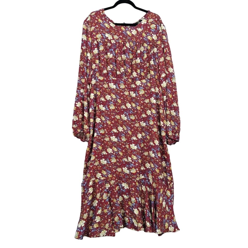 Suzanne Betro Plus Size 2X Romantic Floral Maxi Dress Wine Cream Cottagecore New